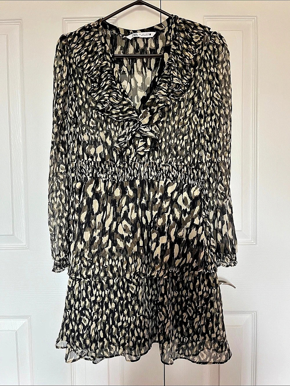 Zara Animal Print Ruffle Chiffon Mini Dress